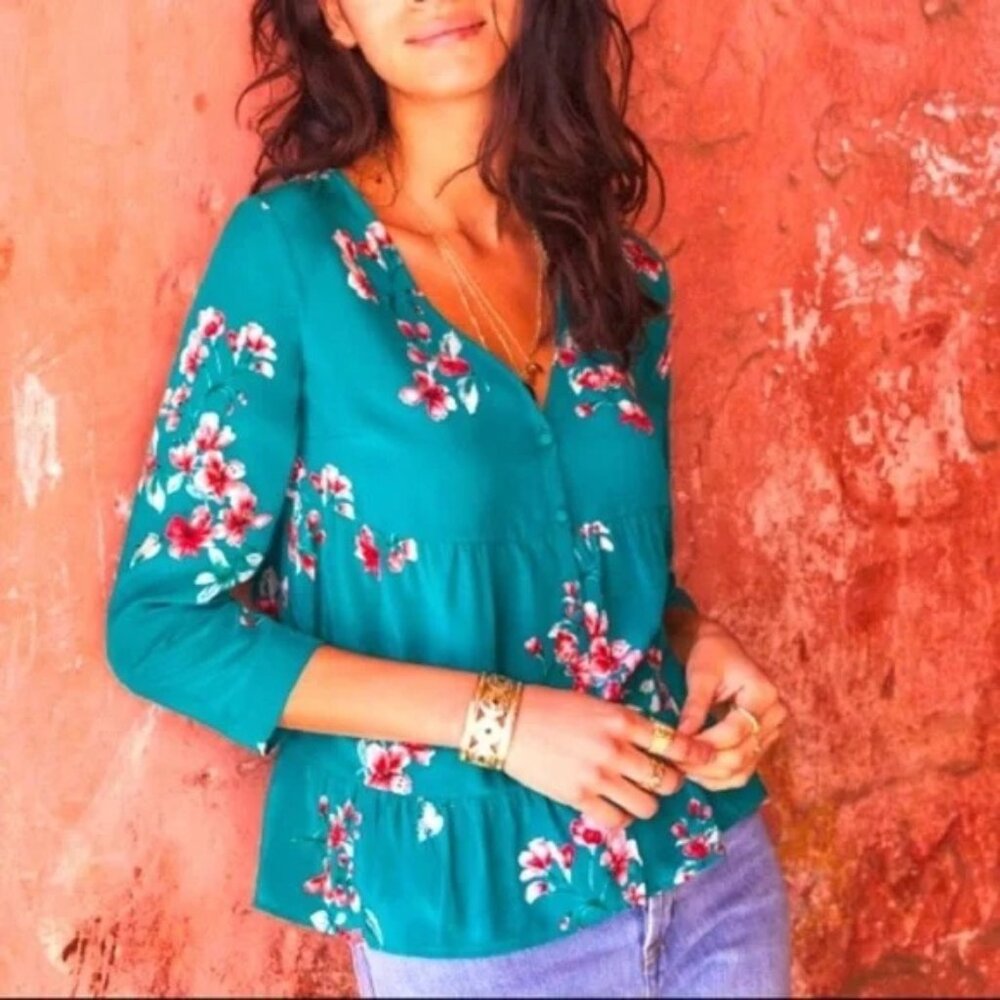 Sezane green floral Anna blouse size 34 (US 2)